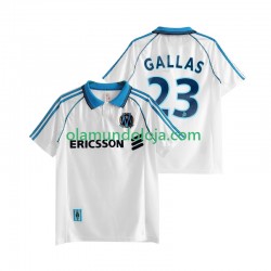 Camisola Olympique de Marseille Gallas 23 Retro Homem Equipamento Primeiro 1998 1999 Manga Curta